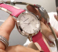 Burberry The City White Dial Pink Haymarket Leather Strap Watch for Women - BU9149