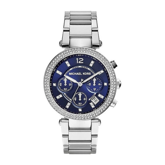 Michael Kors Parker Chronograph Navy Blue Dial Silver Steel Strap Watch for Women - MK6117