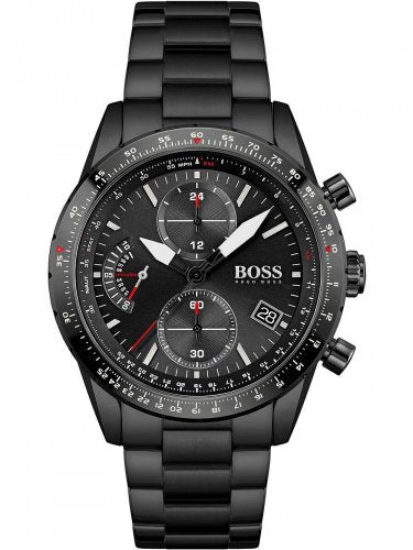 Hugo Boss Pilot Edition Chronograph Black Dial Black Steel Strap Watch for Men - 1513854