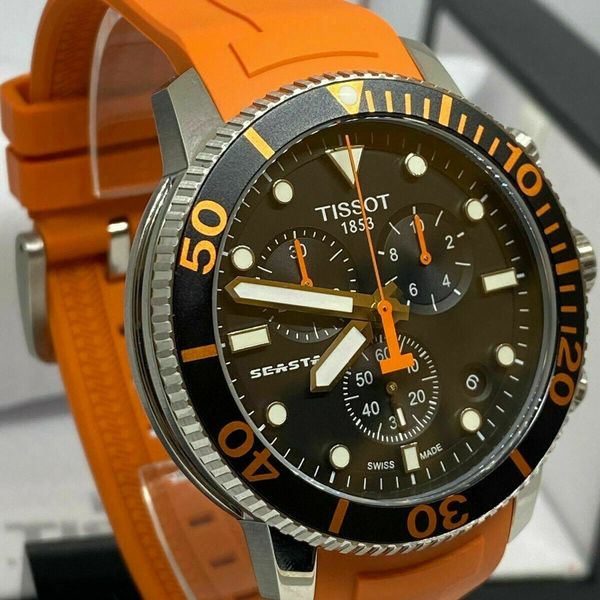 Tissot Seaster 1000 Chronograph Black Dial Orange Rubber Strap Watch For Men - T120.417.17.051.01