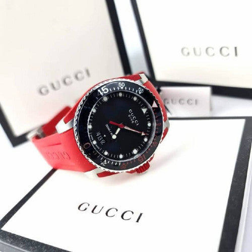 Gucci Dive Quartz Black Dial Red Rubber Strap Watch For Men - YA136309