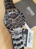 Hugo Boss Hero Chronograph Black Dial Black Steel Strap Watch for Men - 1513754