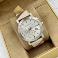 Burberry The City Nova White Dial Checked Brown Leather Strap Watch for Men - BU9357