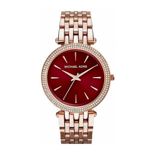 Michael Kors Darci Red DIal Rose Gold Stainless Steel Strap Watch for Women - MK3378