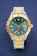 Versace Hellenyium GMT Green Dial Two Tone Steel Strap Watch for Men - V11050015