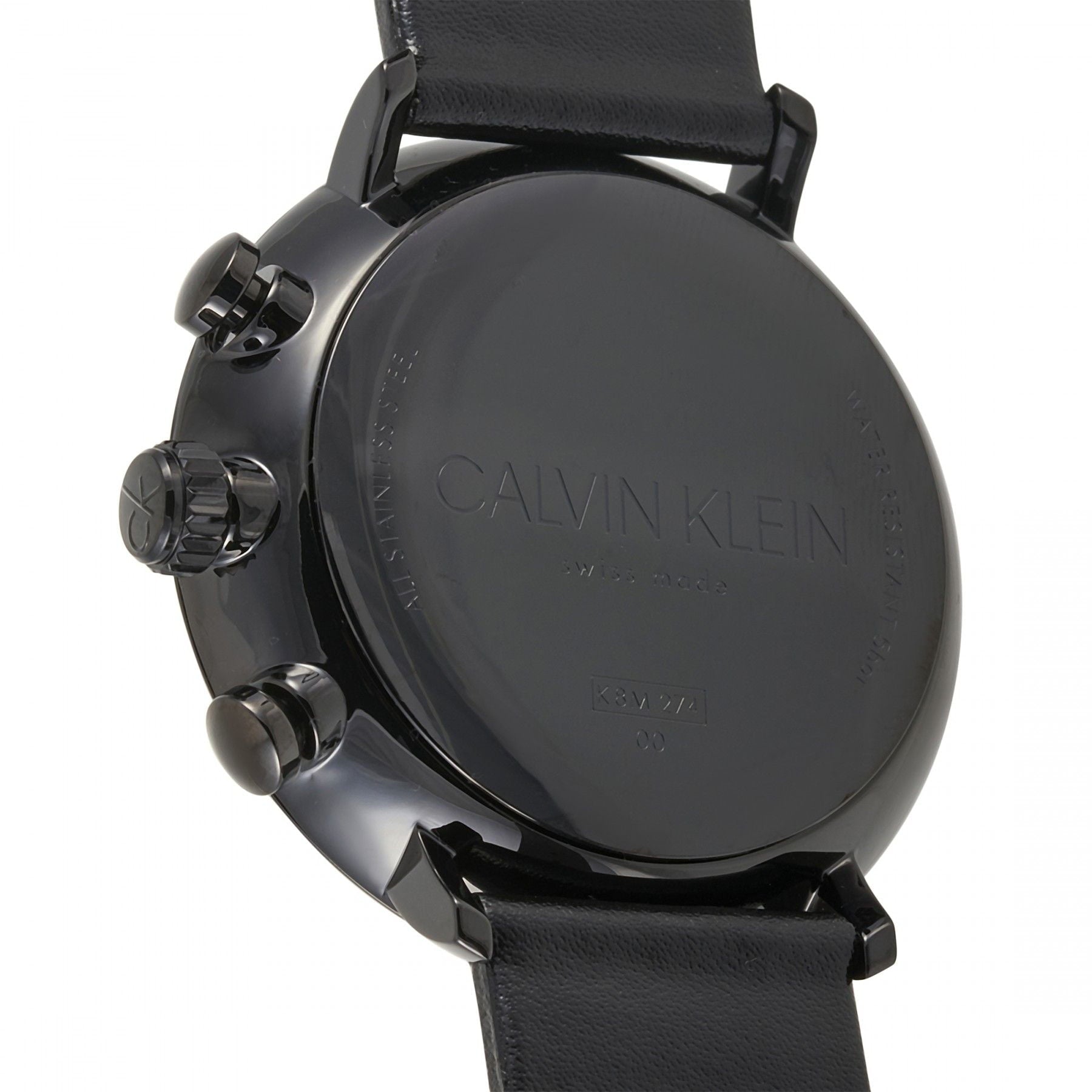 Calvin Klein High Noon Chronograph Black Dial Black Leather Strap Watch for Men - K8M274CB