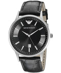 Emporio Armani Renato Black Dial Black Leather Strap Watch For Men - AR2411