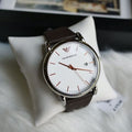 Emporio Armani White Dial Brown Leather Strap Watch For Men - AR11103