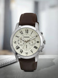 Fossil Grant Chronograph Beige Dial Brown Leather Strap Watch for Men - FS4735