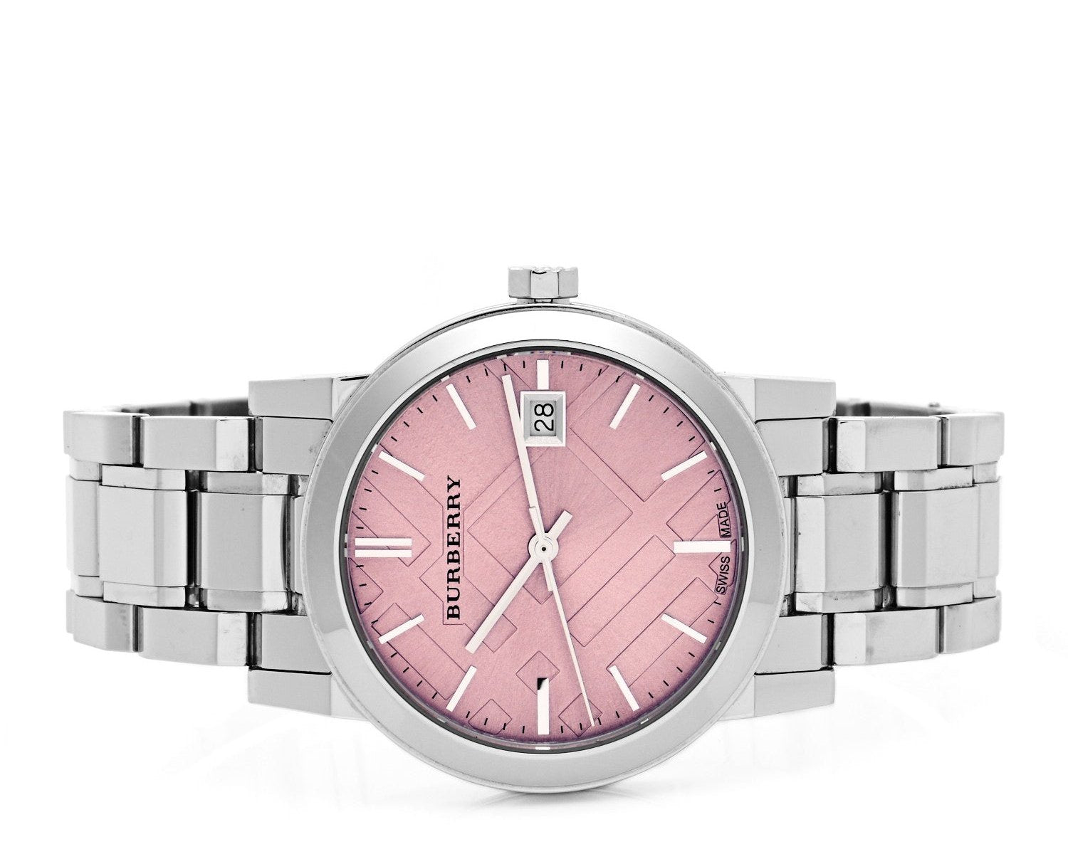 Burberry The City Pink Dial Silver Steel Strap Watch for Women - BU9124