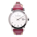 Burberry The City White Dial Pink Haymarket Leather Strap Watch for Women - BU9149