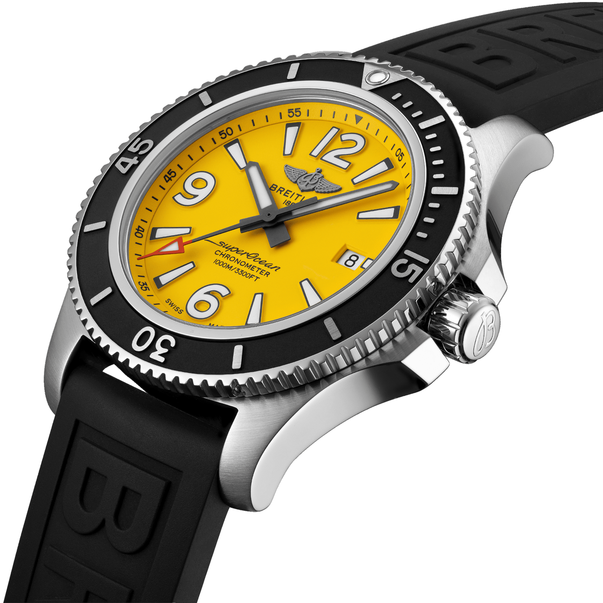 Breitling Superocean Automatic 44mm Yellow Dial Black Rubber Strap Watch for Men - A17367021I1S1