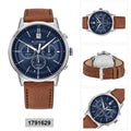 Tommy Hilfiger Kyle Multifunction Blue Dial Brown Leather Strap Watch for Men - 1791629