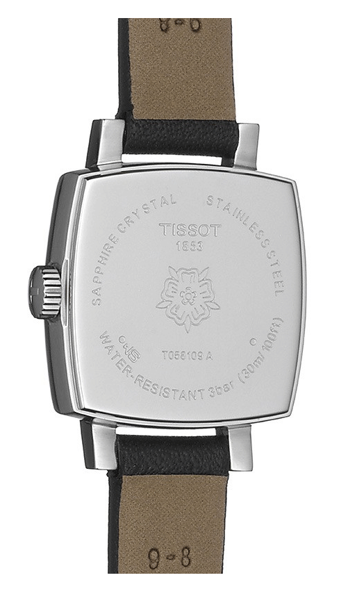 Tissot Lovely Square Diamonds Black Dial Black Leather Strap Watch For Women - T058.109.16.056.00