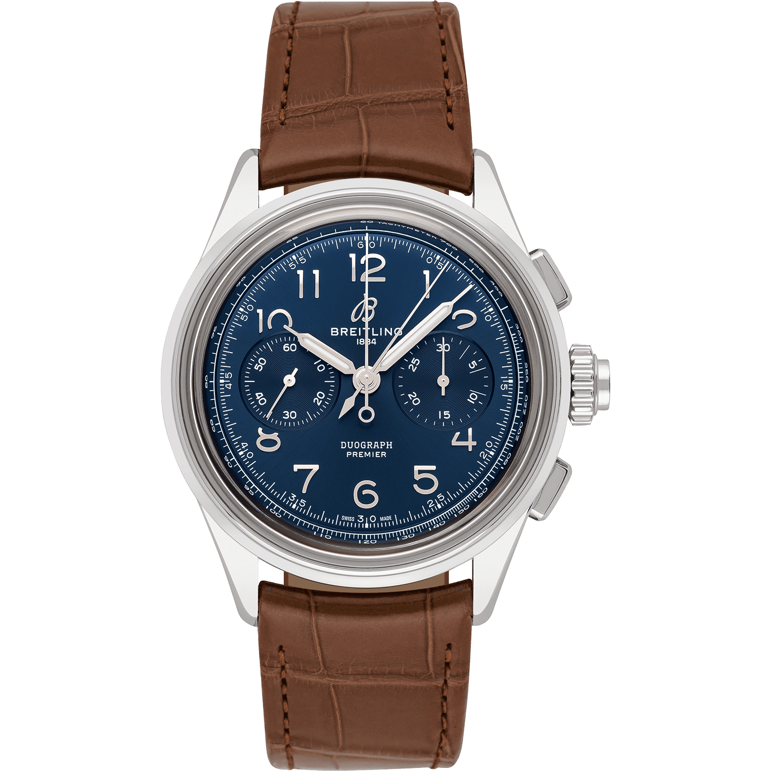 Breitling Premier B15 Duograph 42 Blue Dial Brown Leather Strap Watch for Men - AB1510171C1P1