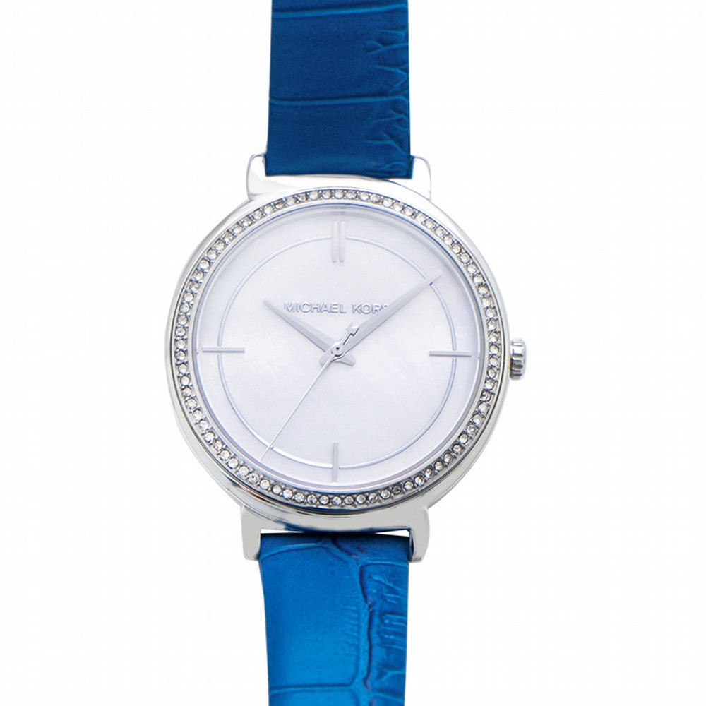 Michael Kors Cinthia Mother of Pearl Dial Blue Leather Strap Watch for Women - MK2661