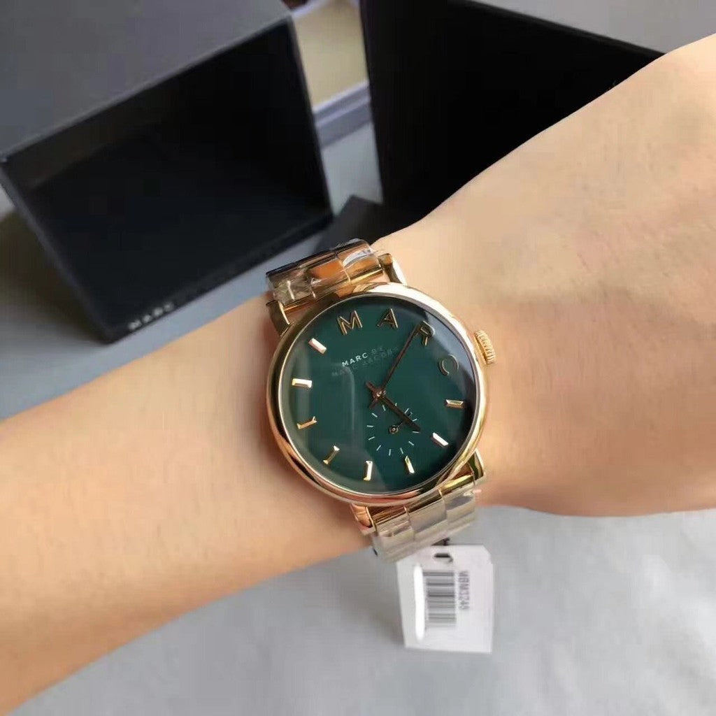 Marc Jacobs Baker Green Dial Gold Stainless Steel Strap Watch for Women - MBM3245