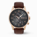 Hugo Boss Navigator Chronograph Grey Dial Brown Leather Strap Watch for Men - 1513496