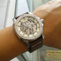 Fossil Modern Machine Automatic Skeleton White Dial Brown Leather Strap Watch for Women - ME3083