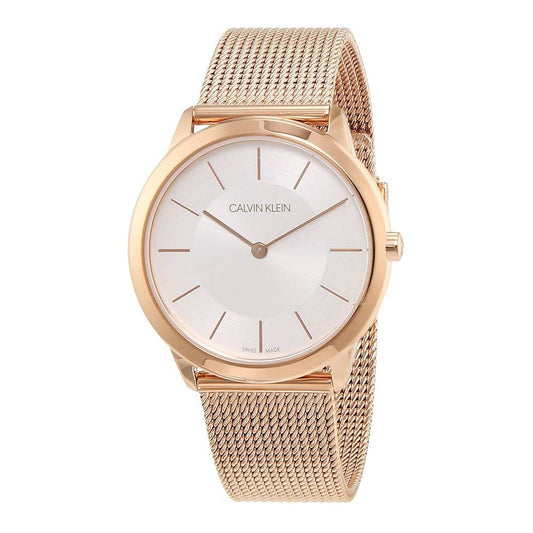 Calvin Klein Minimal White Dial Rose Gold Mesh Bracelet Watch for Women - K3M22626