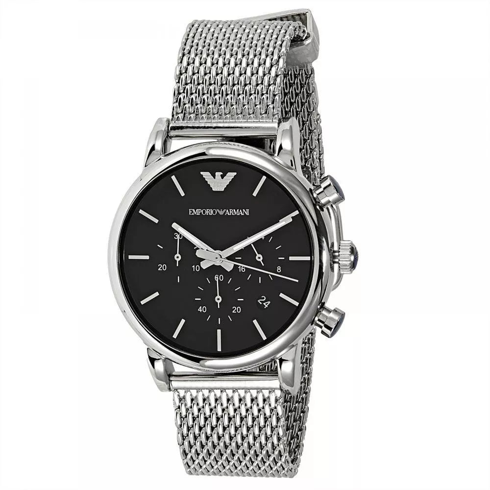 Emporio Armani Luigi Chronograph Black Dial Silver Mesh Bracelet Watch For Men - AR1811