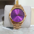 Michael Kors Slim Runway Purple Dial Rose Gold Steel Strap Watch for Women - MK3293