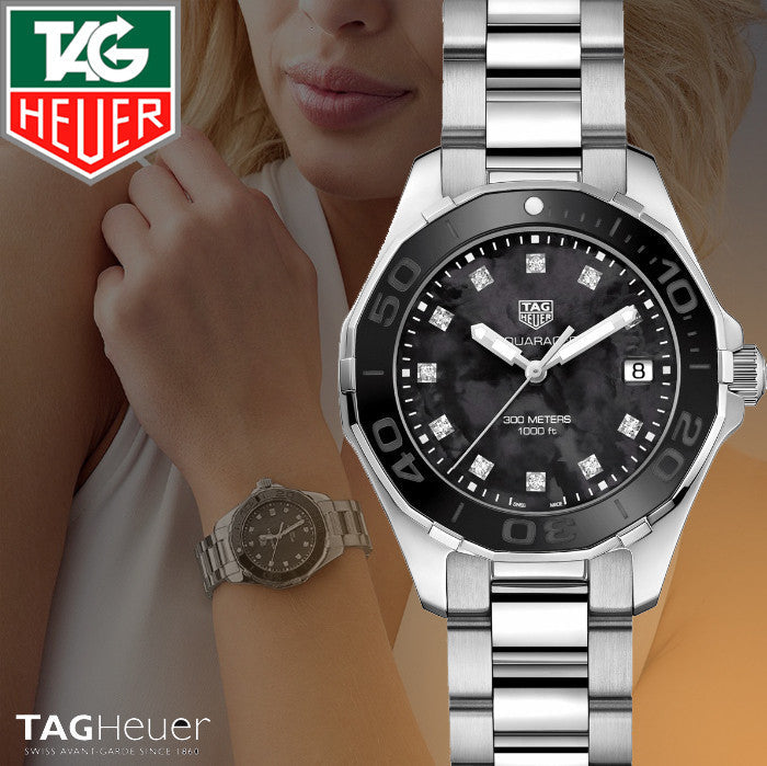 Tag Heuer Aquaracer Quartz 35mm Black Dial Silver Steel Strap Watch for Women - WAY131M.BA0748