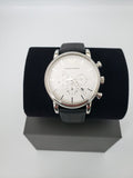 Emporio Armani Classic Quartz Chronograph White Dial Black Leather Strap Watch For Men - AR1807