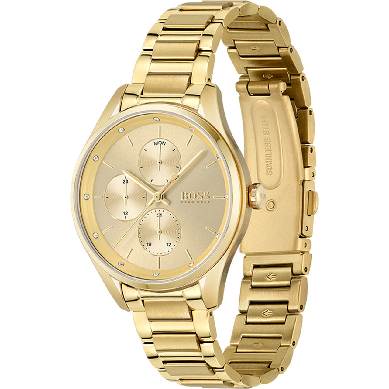 Hugo Boss Grand Course Gold Dial Gold Steel Strap Watch for Women - 1502584