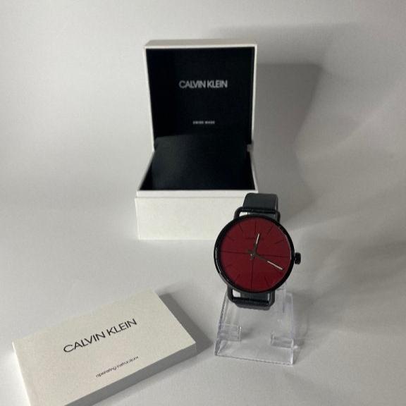 Calvin Klein Even Maroon Dial Black Leather Strap Watch for Men - K7B214CP