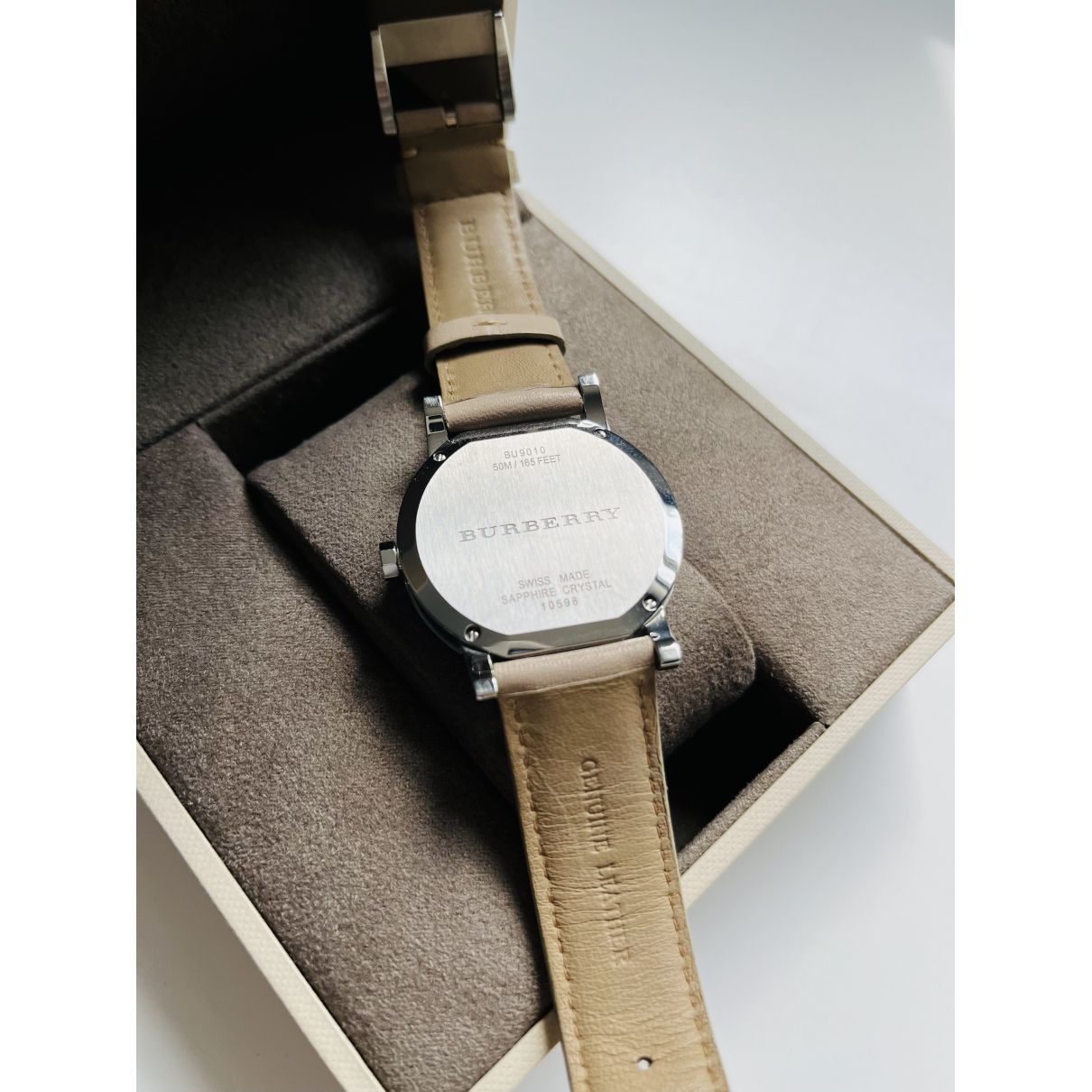 Burberry The City Silver Dial Beige Leather Strap Unisex Watch - BU9010