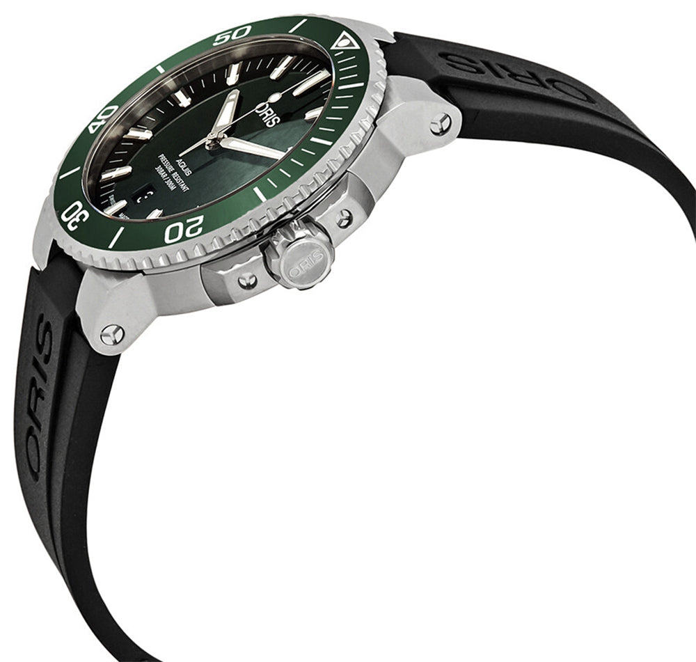 Oris Aquis Date Green Dial Black Rubber Strap Watch for Men - 0173377304157-0742464EB