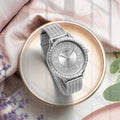 Guess Soiree Diamonds Silver Dial Silver Mesh Bracelet Watch for Women - GW0402L1