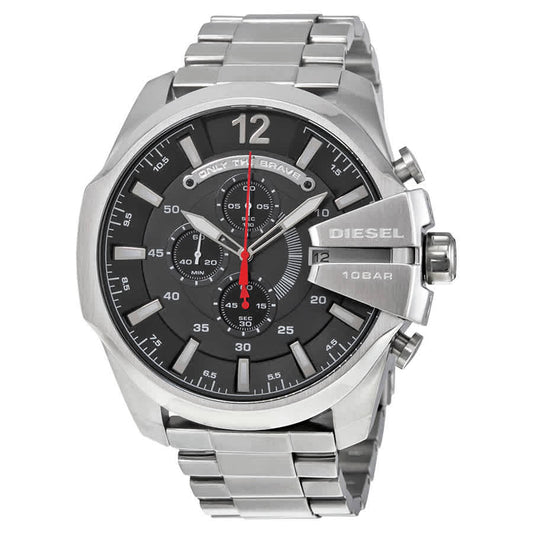 Diesel Mega Chief Chronograph Black Dial Silver Stainless Steel Watch For Men - DZ4308