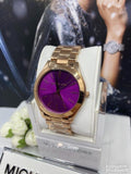 Michael Kors Slim Runway Purple Dial Rose Gold Steel Strap Watch for Women - MK3293