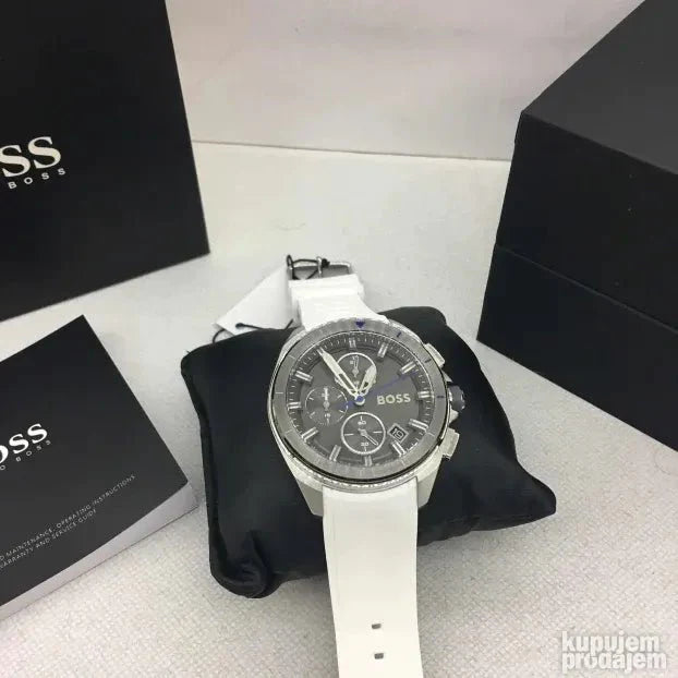 Hugo Boss Volane Chronograph Grey Dial White SIlicone Strap Watch for Men - 1513948