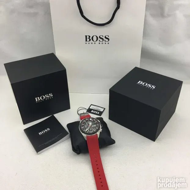 Hugo Boss Volane Black Dial Red Rubber Strap Watch for Men - 1513959