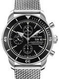 Breitling Superocean Heritage Chronograph 44 Black Dial Silver Mesh Bracelet Watch for Men - A13313121B1A1