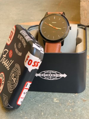 Fossil The Minimalist Black Dial Brown Leather Strap Watch for Men - FS5305