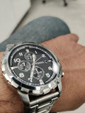 Fossil Dean Chronograph Black Dial Silver Steel Strap Watch for Men - FS4542