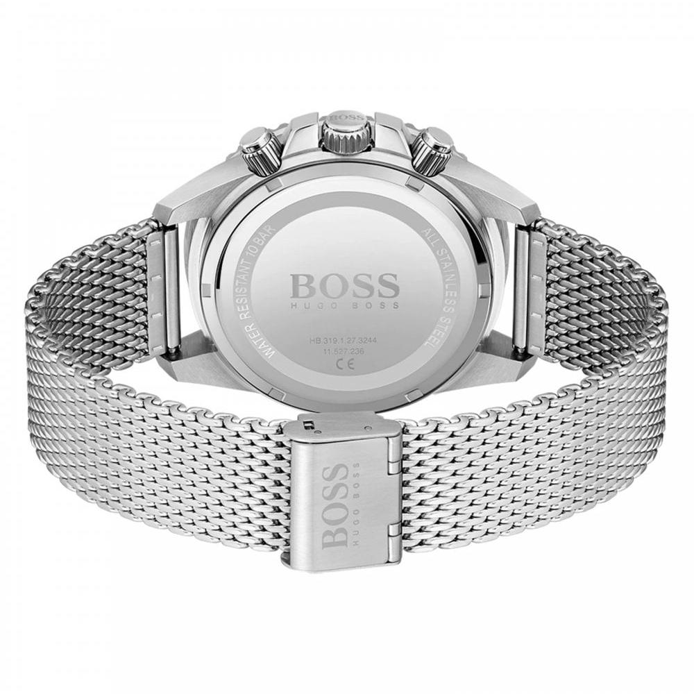 Hugo Boss Admiral Chronograph Green Dial Silver Mesh Bracelet Watch for Men - 1513905