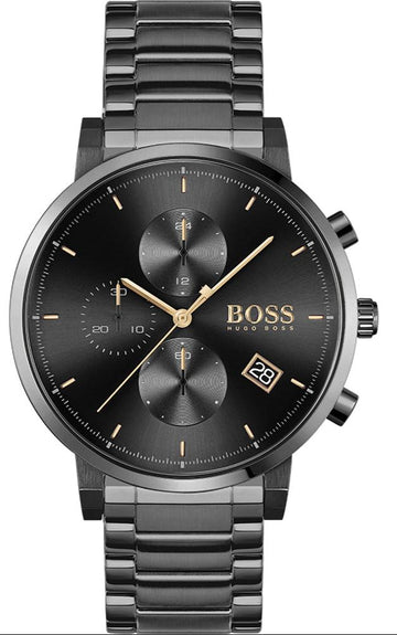 Hugo Boss Integrity Chronograph Black Dial Black Steel Strap Watch for Men - 1513780