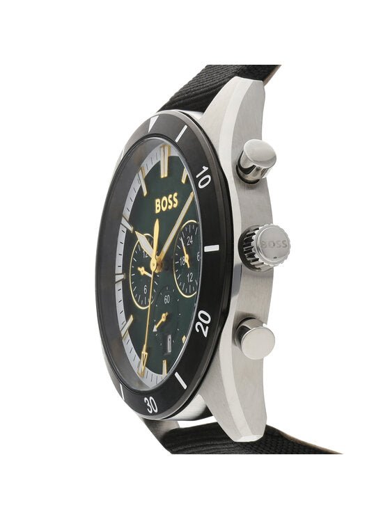 Hugo Boss Santiago Green Dial Black Nylon Strap Watch for Men - 1513936