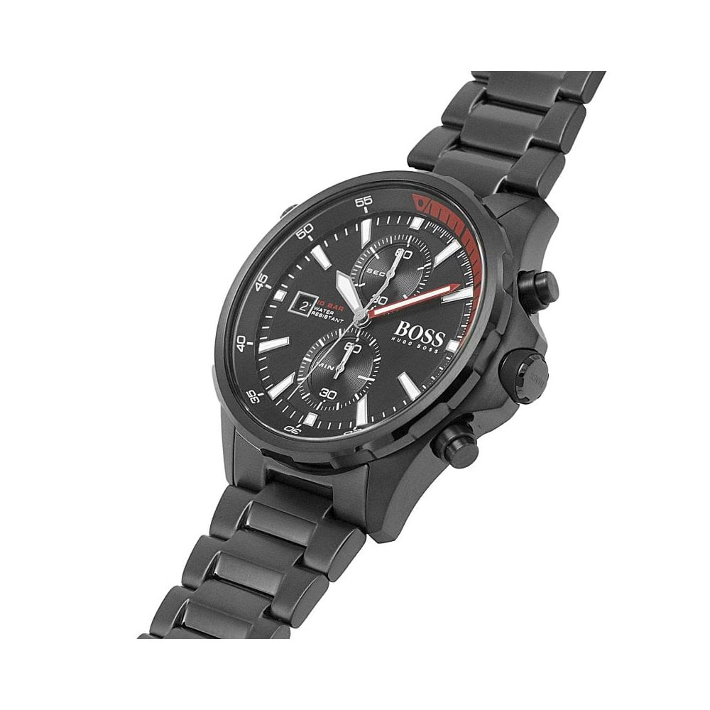 Hugo Boss Globetrotter Black Dial Black Steel Strap Watch for Men - 1513825