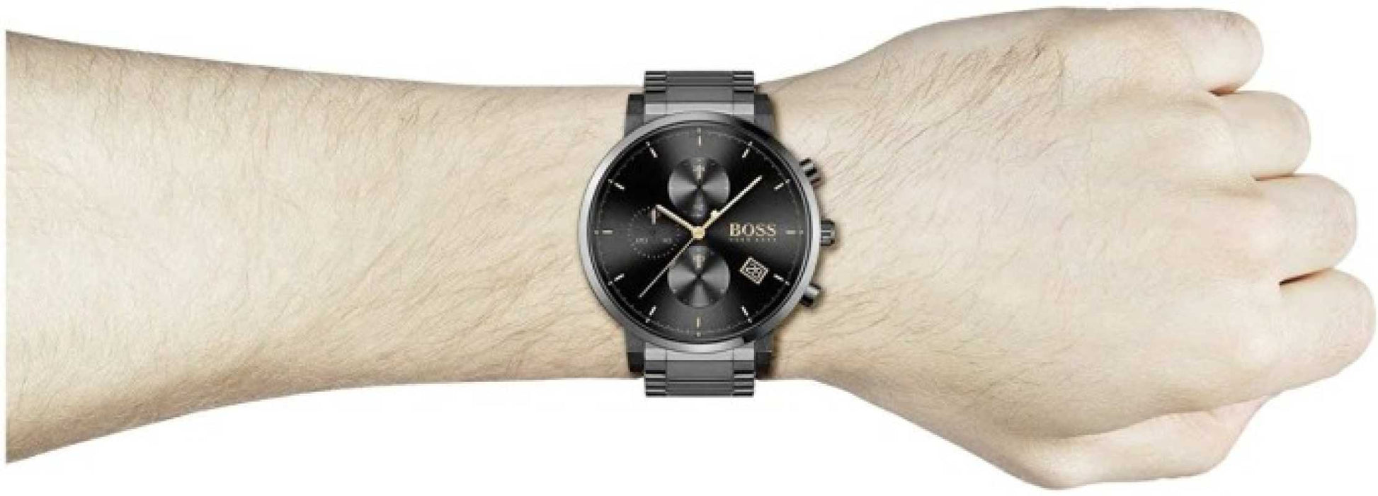 Hugo Boss Integrity Chronograph Black Dial Black Steel Strap Watch for Men - 1513780