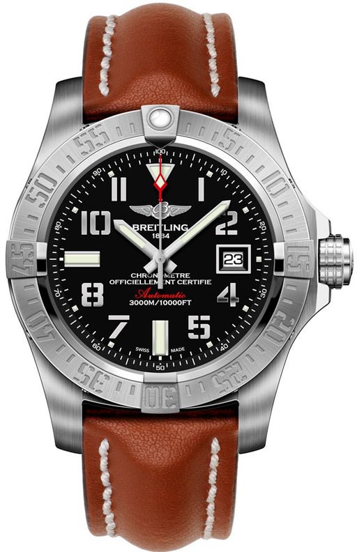 Breitling Avenger II Seawolf Stainless Steel 45mm Volcano Black Leather Strap Mens Watch - A1733110/BC31/434X