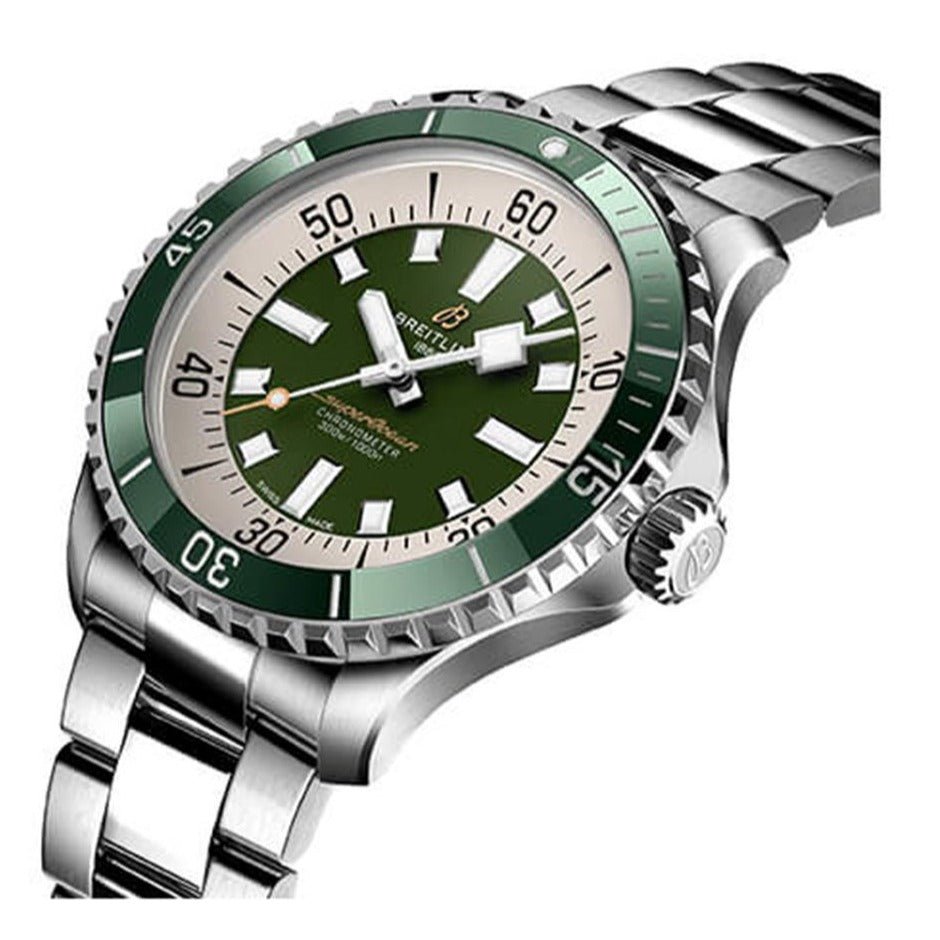 Breitling Superocean Automatic 44mm Navy Green Dial Green Rubber Strap Watch for Men - A17376A31L1A1