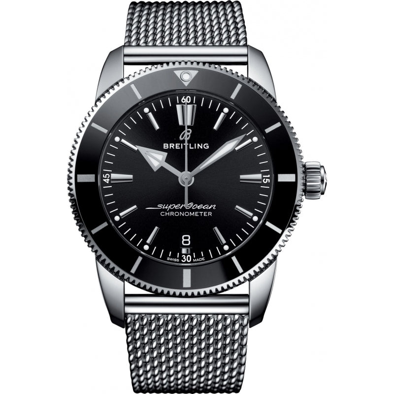 Breitling Superocean Heritage B20 Automatic 46 Black Dial Silver Mesh Bracelet Watch for Men - AB2020121B1A1