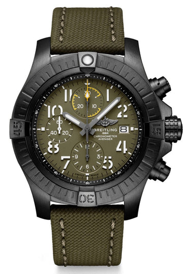 Breitling Avenger Chronograph 45mm Green Dial Green Nylon Strap Watch for Men - V13317101L1X1