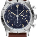 Breitling Avi 1953 Edition Platinum Chronograph Blue Dial Brown Leather Strap Watch for Men - LB0920131C1X1